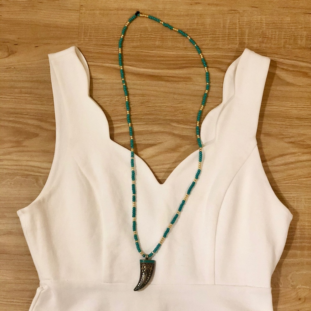 Boho Gold and Turquoise Embellished Fang Necklace